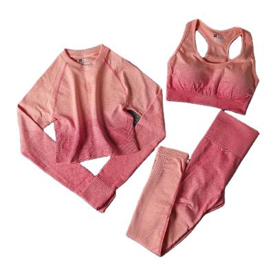 China Antibacterial Sportswear Fitness And Yoga Wear 3 Piece Set Pink Seamless Womens Yoga Set Seamless Clothing Leggings for sale