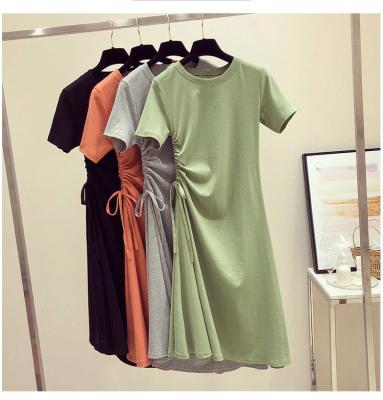 China Women's A Line Skirt Summer Green Women's Dress Breathable Thin Mid-Length Drawstring Waist Dress for sale