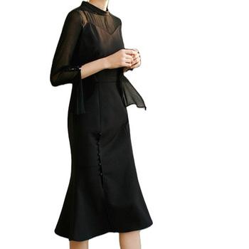 China 2021 New Spring Anti-Static Casual Long Sleeve Dresses Black Thin Chiffon Women Dresses for sale