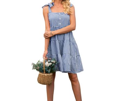 China Anti-Static Habits Female Sleeveless Grid Button Casual Dress Women 2021 Summer Dresses for sale