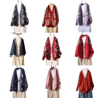 China Anti-pilling Korean fashion spring and autumn V-neck cardigan knitting loose women's sweater for sale