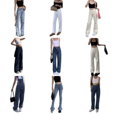 China 2022 Wholesale Loose Wide Leg Fashion Straight Tube High Leg Jeans Womens Breathable Casual Pants for sale