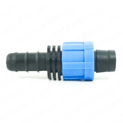 China Drip Tape To Drip Line Adapter Irrigation Drip Tape Socket To Drip Line Double Burr Plastic Coupling for sale