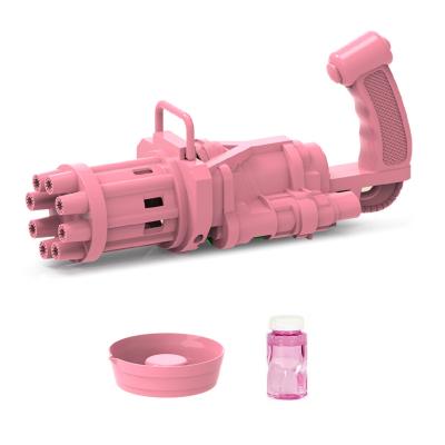 China 2022 New Hot Selling Wholesale Porous Pink Funny Amazon Gatling Bubble Machine Gun Funny Easy Electric Automatic Kids Bubble Gun for sale