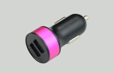 China Black Pink Golden Ring Dual USB Car Adapter High Efficiency Charger for sale