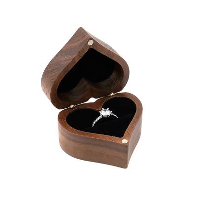 China Newest Custom Logo Luxury Walnut Heart Shape Display Wooden Engagement Packaging Wedding Ring Box for sale