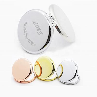 China Double Sided Pocket Magnifying Metal Make Up Mirror Custom Portable Rose Gold Mini Mirror For Lady Gift for sale