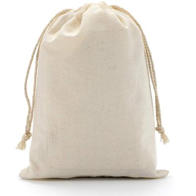 China Recyclable Wholesale Custom Small Canvas Cotton Muslin Drawstring Bags for sale