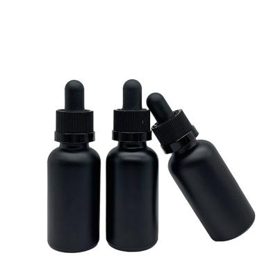 China 30ml Black Frosted Glass Dropper Bottle Fragrance Oil Bottle Beard Essential Oil Dropper Bottle with Tamper Resistant Cap for sale