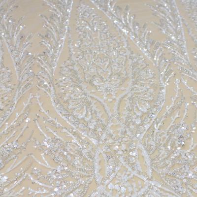 China Sustainable gorgeous 3D beaded pearls lace fabric for fashion wedding dress. Gown dress, luxury beads embroidered lace for sale