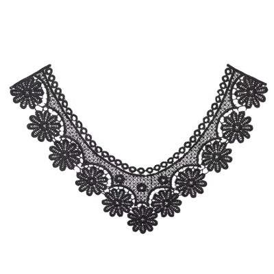 China CB2020111901 3D Polyester Sewing Patch Flower Neckline Embroidery Net Lace Fabric Black White Applique Trim for sale