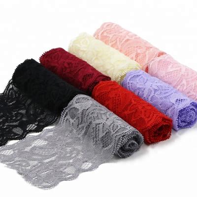 China Elastic Lace Black5 Yards 8cm Width Stretch Lace Trim Fabric Elastic Flowers Embroidered Ribbon For Garment Craft Embellishment Wedding for sale