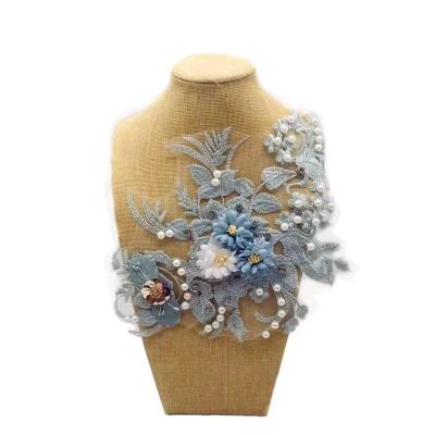 China Beige+navy Gray 3D Flower Sequin Mesh Embroidery Fabric Sticker Diamond Embroidery Three-Dimensional Patch for sale