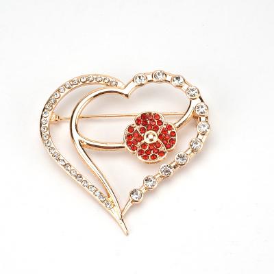 China Multicolor Rhinestone Heart Brooches Pin Badges Cute 24k Dubai Gold Environmental Friendly Brooch For Wedding for sale