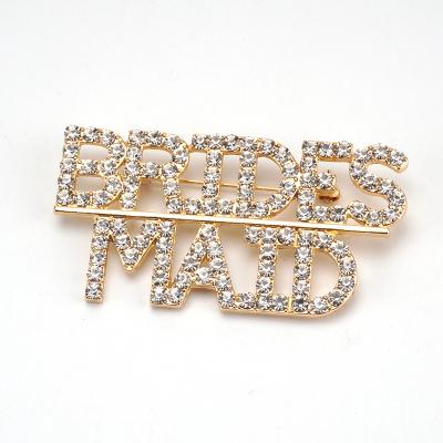 China Factory Wholesale High Quality Gold Rhinestone Letter Brooch Pins Wedding Pins for sale