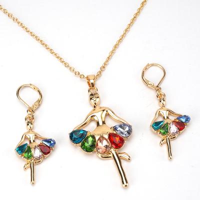 China Dubai Colorful Cheap Bridal High Quality Rhinestone 18k Gold Plated Rhinestone Necklace And Earrings Jewelry Sets for sale