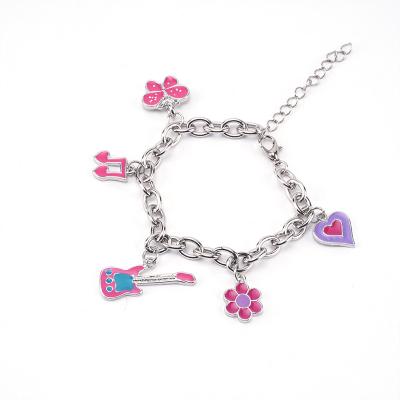 China No Fade Best Selling Enamel Multi Charm Bracelet Flower Music Guitar Love Heart Butterfly Butterfly Charm Bracelet for Teens Girls for sale