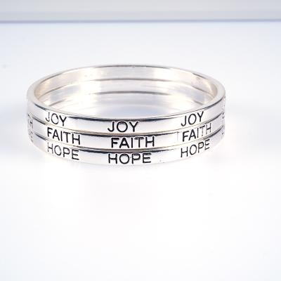 China New Arrival Customizable Joy Faith Hope Engraved Name Bracelet High Quality Imitation Jewelry Wedding Engagement Bracelets for sale