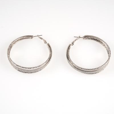 China New Style Fashionable High Quality Silver Plated Texture Earrings Jewelry Large Round Big Circle Huggie Earrings With Glitter for sale