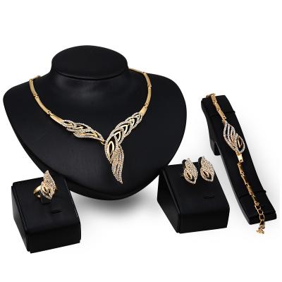 China High Quality Wedding Necklace Earring Bracelet Ring 4 Pcs Crystal Set Bridal Dress Jewelry Sets Jewelry Sets for sale