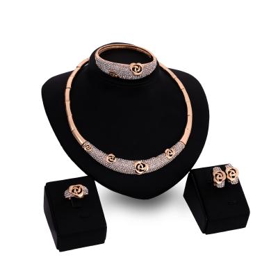 China High Quality Rose Flower Jewelry Sets Necklace Earring Bracelet Ring 4 Pcs Set Bridal Jewelry Sets for sale