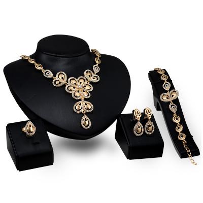 China High Quality Rhinestone Butterfly Jewelry Sets Necklace Earring Bracelet Ring 4 Pcs Set Bridal Jewelry Sets for sale