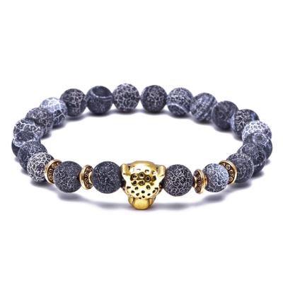 China FASHIONABLE Weathered Key Gold Leopard Agate Stone Bracelet Stretch Bead Bracelet For Men for sale