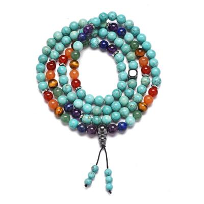 China High Quality 7 Chakras Rosary Prayer Turquoise Yoga Healing Bracelets 108 Mala Beaded Pendant Bracelet for sale