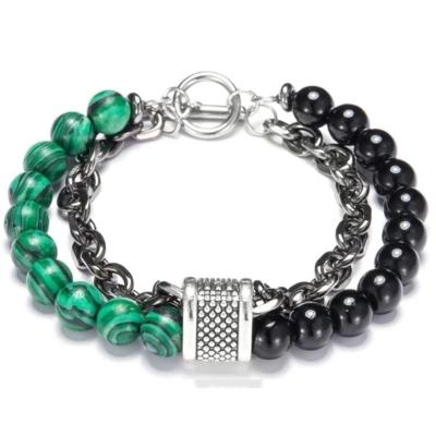 China High Quality Men's Bracelets Double Chain Link Stainless Steel Bracelets Beaded Bracelet Male Jewelry for sale