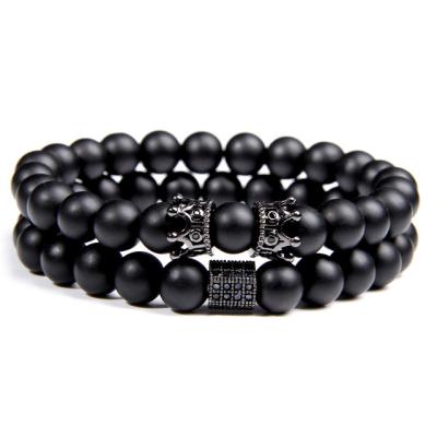 China Imperial King Crown Men's Disco CZ Ball Onyx Beaded Bracelet Set Bracelet Luxury High Quality for sale