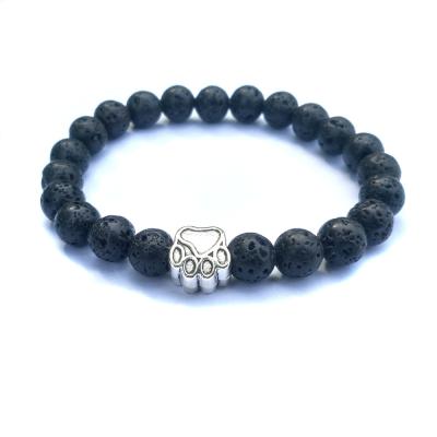 China Elastic Stretch Paw Charm Beaded Natural Onyx Healing Dog High Quality Vintage Black Stone Bracelets for sale