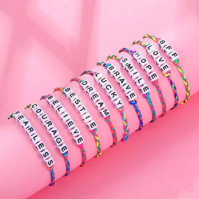 China High Quality Alphabet Spelling Beads Colorful Rope Woven Bracelet Friendship Letter Beads Adjustable Bracelet for sale