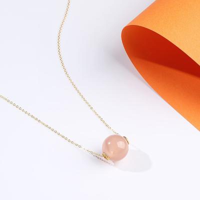 China High Quality S925 Sterling Silver Necklace Pink Crystal Jade Pendant Temperament Clavicle Chain for sale