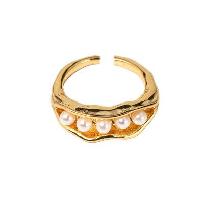 China High Quality 18k Gold Plated Exquisite Natural Freshwater Pearl Ring Peapod Finger Ring for sale