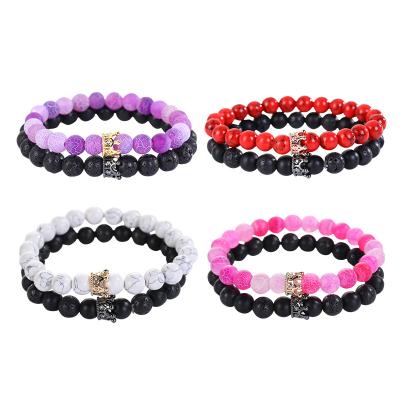 China High Quality Fashion Couple Bangle Crown Bracelets For Women Charm Stone Beads Men Jewelry for sale