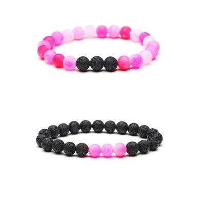 China High Quality Customized Lava Stone Frosted Colored Weathered Agate Stone Couple Bracelet for sale