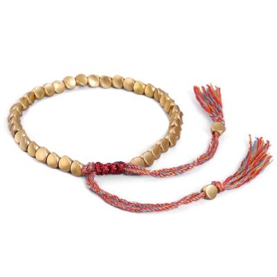 China High Quality Tibetan Buddhism Copper Bead Bracelet Handwoven Adjustable Tassel Bracelet for sale