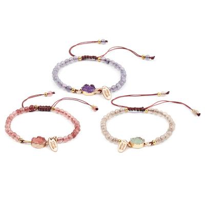 China High Quality Crystal Gemstone Adjustable Braided Bracelet for Women Friendship Braided Stone Bracelet for sale