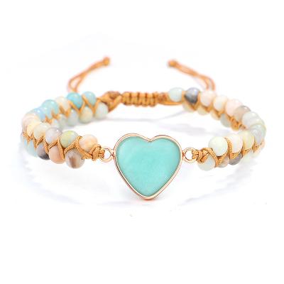 China High Quality Amazonite Heart Shape Charm Bracelets String Braided Macrame Bracelets Lover Wrap Bracelet for sale