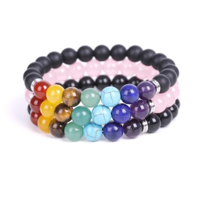 China High Quality 7 Chakra Bracelet Agates Healing Balance Beads Reiki Buddha Prayer Yoga Natural Stone Bracelet for sale