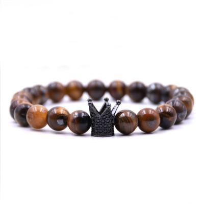 China FASHIONABLE Imperial Crown Golden&Black Crown Bracelets Men Natural Stone Beads Bracelet For Women for sale