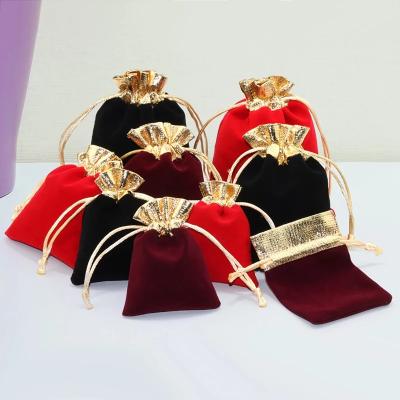 China Elegant Vintage Velvet Package Bags Wine Red Organza Drawstring Gift Bags Wedding Jewelry Packaging Pouches for sale