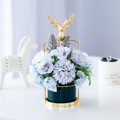 China Elks Wedding Decors Luxury Ceramic Flower Pots Metal Wedding Decors Vases and Planters with Metal Stand Table Decoration Props for sale