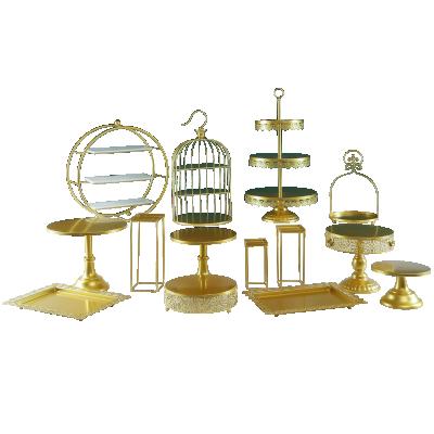 China European Cake Snack Display Stand Wedding Dessert Table Decoration Cake Stand Wedding Props Cake Gold Dish Iron Art Cake Snack Display Tools for sale