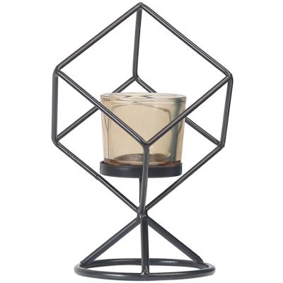 China Wholesale Decoration Metal Wedding Candle Holder Candle Holder Iron Frame Gold Candlestick Geometric Candlestick for sale