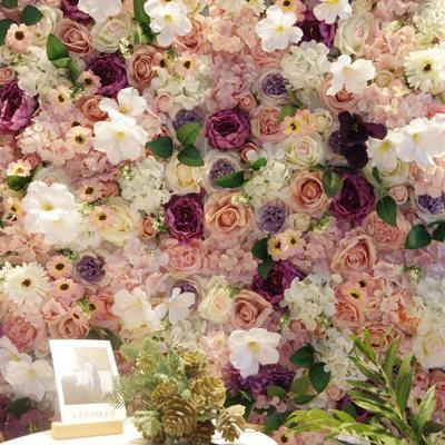 China #F Hot Selling Bridal Silk Autumn Rose Flower Wall Wedding Decor Artificial Silk Flower Wall Panel Backdrop Decoration for sale