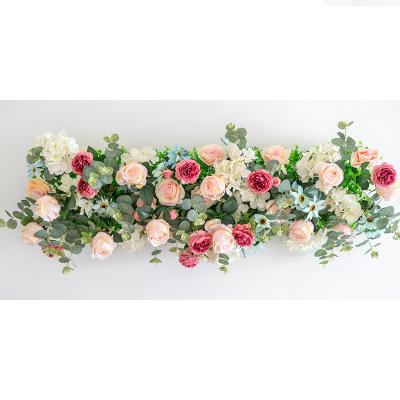 China Wedding Decoration Wedding Decorative Stage Flowers Handmade Floral Row Arrangement Silk Flowers For Wedding Backdrop 100*30CM for sale