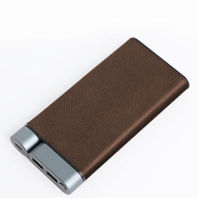 China 10000mAh Power Bank Metal Shell Leather Finish 2pcs USB-A 1pc Type-C Ports for sale