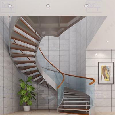 China Traditional Factory Curved Staircase High Quality Staircase With Tempered Glass for sale