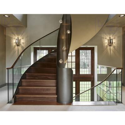 China Fashional Best Price Residential Wood Spiral Staircase Glass Staircase for sale